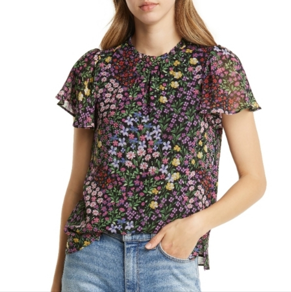 1.STATE Floral Ruffle neck chiffon top